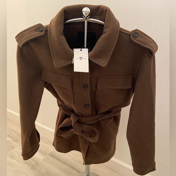 7 For All Mankind Cognac Brown Pea Coat, Sz. M, NWT, $325 MSRP - Picture 7 of 9